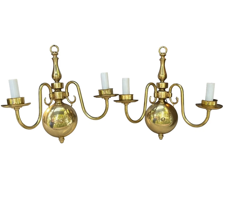 Pair of Vintage Brass French Country Gold Candelabras Sconces Candle Holders - Image 1 of 4