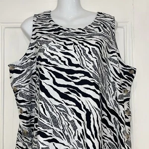 M&S Collection Black White Animal Zebra Print Dress - Linen Blend - Size 20 Long - Picture 1 of 5