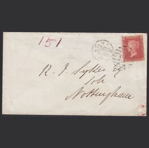 AB01_01 GB QV 1857 1d PLATE 64 (SG40) NH GU ON LONDON - NOTTINGHAM COVER - Picture 1 of 3