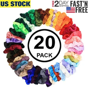 Haar Scrunchies Samt Scrunchy Bobbles elastische Haarbänder POP Krawatten Seile 20 Stück - Bild 1 von 12