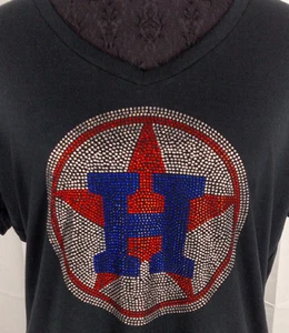 Women's Houston Astros  Rhinestone baseball  V-neck long sleeve t-shirt tee - Bild 1 von 1