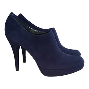 Stuart Weitzman Coverup Navy Blue Suede Ankle Booties Women's 8.5M - Picture 1 of 11