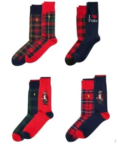 NWT Polo Ralph Lauren 2-pack Men's Trouser Dress Socks 9-13 Plaid Bear Pony - Picture 1 of 17