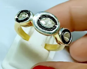 Polki Diamant Cocktail Ring 925 Silber Handarbeit Gold Poliert Geburtstag Geschenk Ring - Bild 1 von 5