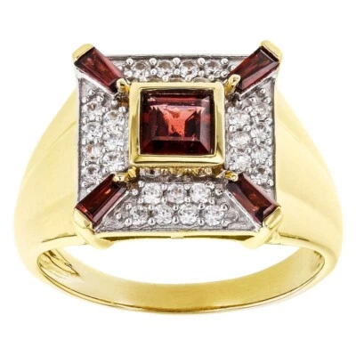 Anillo de hombre enchapado en oro amarillo de 14 quilates granate rojo princesa de 1,61 quilates diseño central Foto 1 de 4