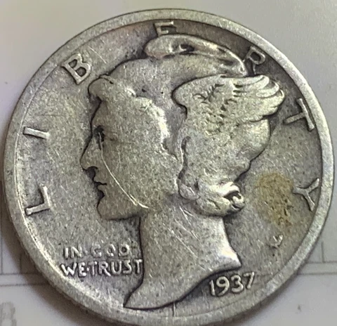 1937-S 0.9 Silver Mercury Dime G+: 9.7 Million Minted Cover