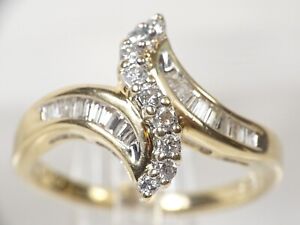 Beautiful 14 k Yellow Gold Diamond Swirl Bypass S 1/2 TCW Anniversary Sz 7 Ring