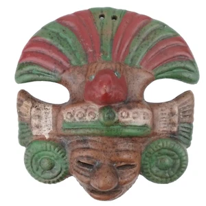 Aztec Mayan Mexican Clay Ceramic Mask Wall Hanging Déco Painted Terracotta - Picture 1 of 10