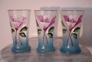 Bohemian 3 Satin Crystal Floral Decorated Lemonade Tumblers Blue Stain - Picture 1 of 3