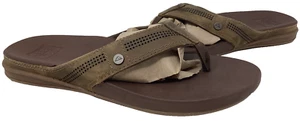 Reef Men's Cushion Lux Leather Brown Comfort Slip On Flip Flops Sz:13 112C - Picture 1 of 5