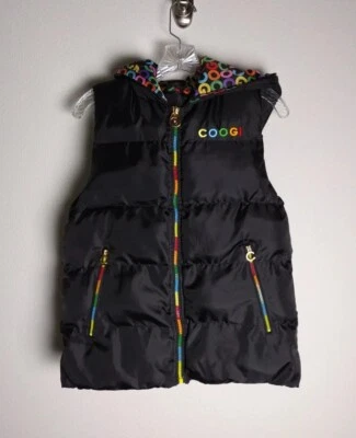 Vintage COOGI Black Rainbow Hooded Puffer Vest Small - Image 1 of 4