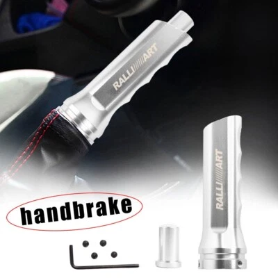 1 Ralliart Silver Aluminum Car Handle Hand Brake Sleeve Universal Fitment Cover  - Image 1 of 4