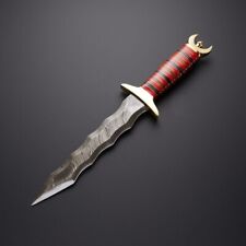 Custom Handmade Damascus Steel Zigzag Dagger Knife with Leather Sheath #knives