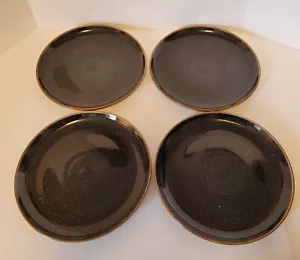 Better Homes & Gardens Set Of 4 Speckled Black With Brown Rim Dinner Plates 11.5 - Picture 1 of 5