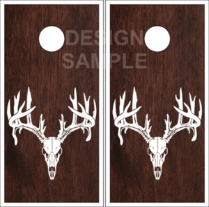 Buck Skull Wood Cornhole Wrap Bag Toss Skin Decal Sticker  - Picture 1 of 1