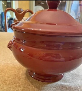 Emile Henry Lion Head Soup Tureen with Lid Pimento - Picture 1 of 9