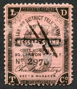 Private Telegraph London District Barefoot 7 Full Gum with pen cancel - Bild 1 von 1