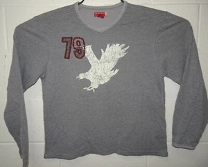 Guess Jeans Knit Sweatshirt Eagle in Fkight Long Sleeve V neck Medium Gray EUC - Picture 1 of 7