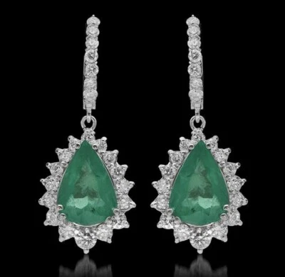 $27,918 Certified 14k White Gold 9.75 cts Natural Emerald & Diamond Earrings - Image 1 of 3