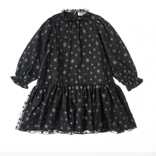 VETEMENTS Abito midi Tocoto vintage bambina fantasia stelle maglia tulle nero manica lunga 4