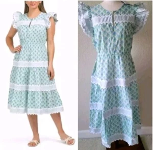 NWT Sail To Sabel Spring Easter Floral Midi Dress Wth Ric Rac Border Size XL New - Picture 1 of 10