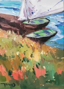 JOSE TRUJILLO Oil Painting IMPRESSIONISM Collectible ORIGINAL Sailboats Sea coa - Picture 1 of 6
