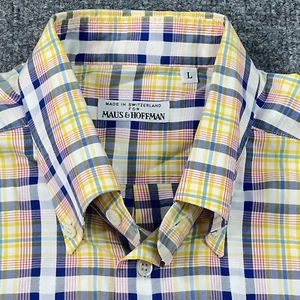 Maus & Hoffman Shirt Mens Large Colorful Blue Yellow Red Plaid Check Switzerland - Picture 1 of 9