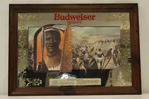 Vintage Anheuser Busch 1980 Spiegel Kunst Schild gerahmt Große Könige von Afrika Shaka Zulus - Bild 1 von 23