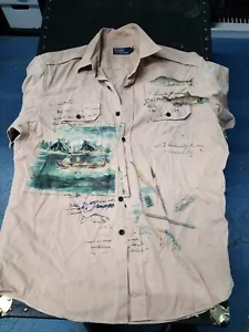 Vintage Rare Men Polo Ralph Lauren Fly Fishing Canvas Short Sleeve Shirt Size XL - Picture 1 of 19