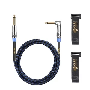 Clef Audio Labs 6.35mm TS to 6.35mm TS Straight to Angled, Blue Braided -6FT-1PK - Picture 1 of 5