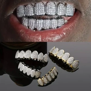 Juego de parrillas para dientes boca inferior superior oro plata parrillas para dientes joyas extraíbles - Imagen 1 de 19