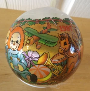 Vintage 1987 Satin Ball Ornament Raggedy Ann & Andy 3.5" double sided - Picture 1 of 4