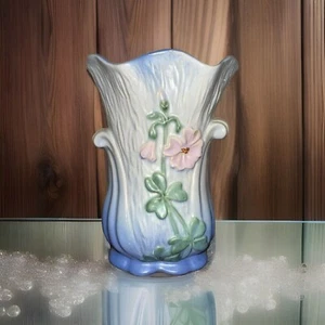 Vntg Weller Pottery 1934-39 'Roba' 8 Blue Footed Floral Vase Scroll Handles Rare - Picture 1 of 6
