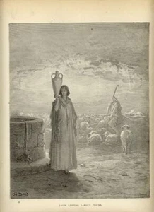 STAMPA Antica di G. DORE' = 1880 GIACOBBE E GREGGE LABAN = Old Print incisione - Picture 1 of 1