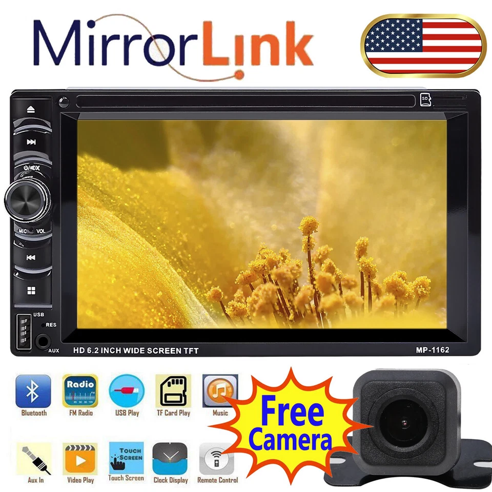 Car Mirror Link For GPS Navigation Radio CD DVD MP3 Player 2DIN Stereo + Camera Foto 1 de 4