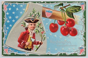 Patriotic Postcard George Washington Ax Hatchet Cherry Branch Flag Stars 1910s - Picture 1 of 4