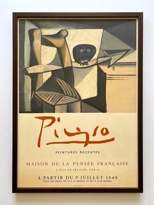 PABLO PICASSO 罕见 1949 年 MOURLOT 图书印刷框巴黎展览海报 — 第 1/4 张图片