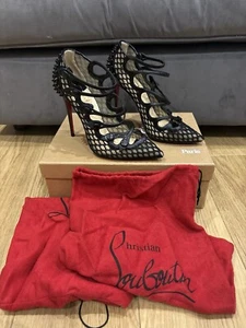 Christian Louboutin Jeremina 100 Schwarz Mesh Käfig Nieten Riemchen Heels UK 3 36 - Bild 1 von 9