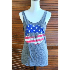 Stranded USA Lips Tank Top Knit Top Patriotic 4th of July Razorback Gray Top - Picture 1 of 4