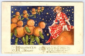 Halloween Starry Night Winsch 1913 Goblins marching to Girl JOL Postcard KB69 - Picture 1 of 2