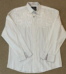 Roar Mens White Y2K Button Up Embroidered Shirt Size XL Western Tribal Grunge - Picture 1 of 12