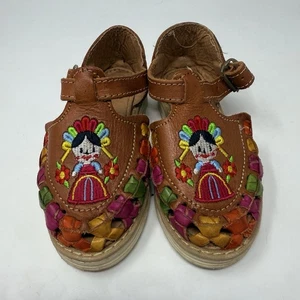 Sandalias Huarache Mexicanas Niñas Cuero Bordado EE. UU. 11 Niños Zapatos Coloridos - Imagen 1 de 9