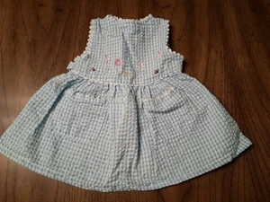 Vintage Thomas 6/9 M Girls Dress Blue Plaid Flowers Seersucker Pockets - Picture 1 of 9