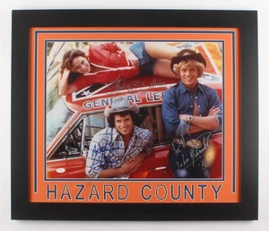 Dukes Of Hazzard Cast X3 Signed 23.5"x27.5" Custom Framed Photo Display JSA COA - Picture 1 of 2
