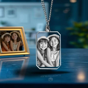 Rectangular-Shaped Crystal Pendant Necklace – Personalised Photo Jewellery Gift - Picture 1 of 5