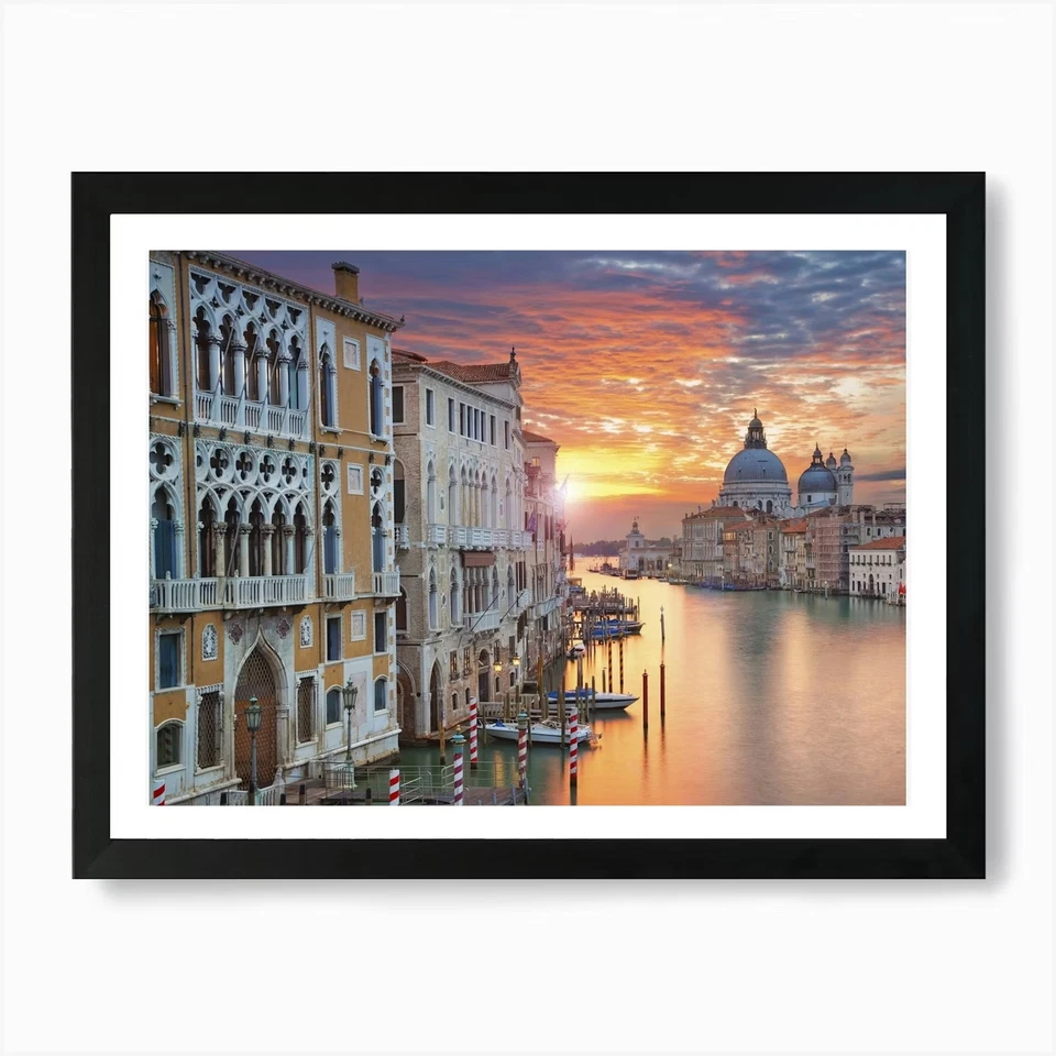 Sunset In Venice Art Print Framed Wall Art Poster Canvas Print Picture - Image 1 of 1
