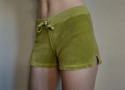 RARE VINTAGE Y2K Juicy Couture Green Terry Shorts Sz Small Made In USA - Image 1 of 4
