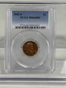 1942-S PCGS MS66RD Lincoln Wheat Cent Business Strike 1C - Picture 1 of 2