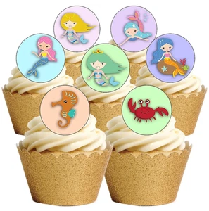 Cake Toppers Cute MERMAID Underwater 24 PRECUT Edible Wafer Paper Decorations - Picture 1 of 9