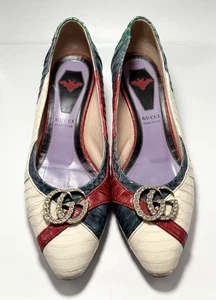 Gucci Pumps Schlangenleder Kristall Double G Elaphe Heels weiß grün rot Gr. 37,5 7,5 - Bild 1 von 15